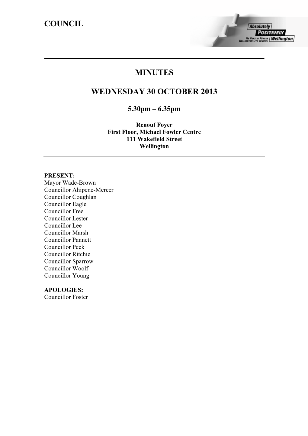 Council Minutes Wednesday 30 October 2013