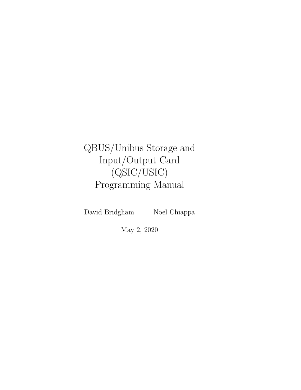 QBUS/Unibus Storage and Input/Output Card (QSIC/USIC) Programming Manual