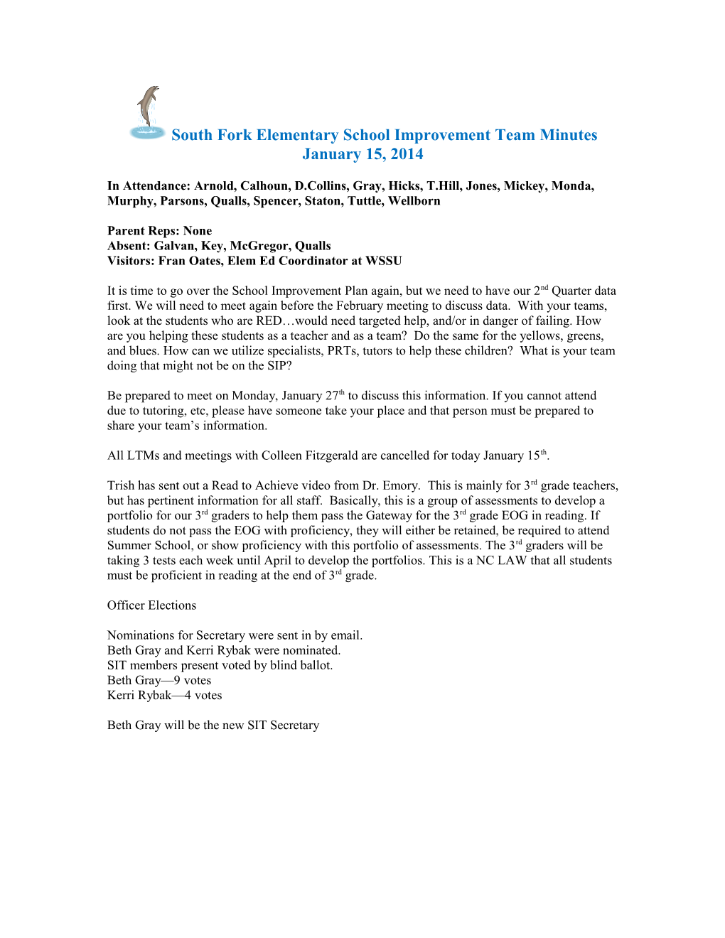 South Fork Elementary School Improvement Team Minutes