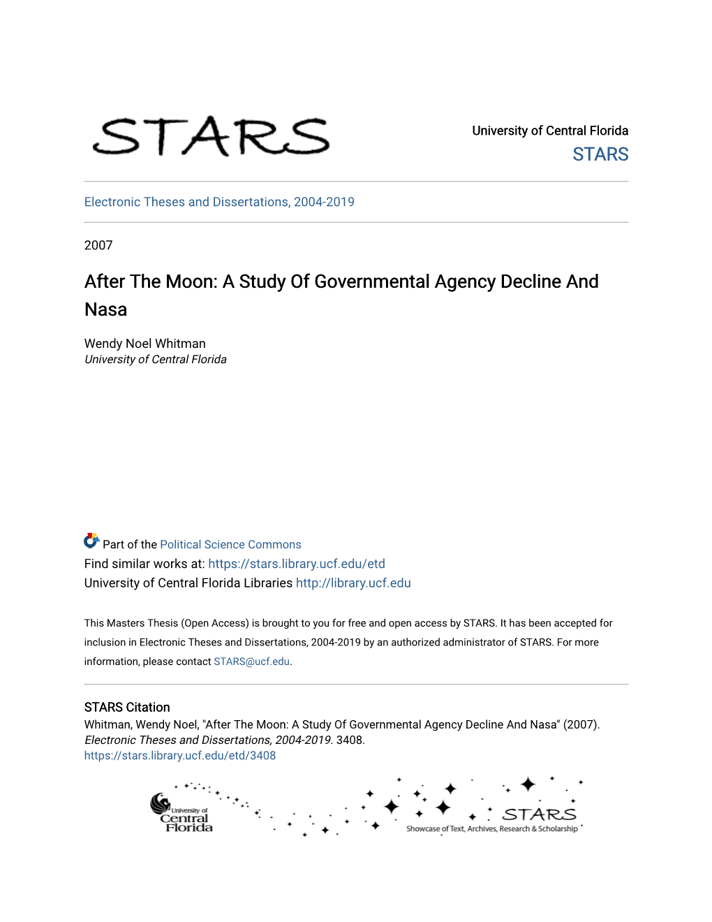 A Study of Governmental Agency Decline and Nasa