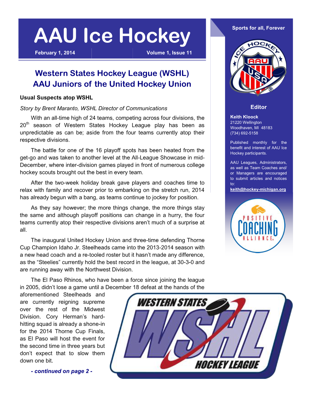 AAU Ice Hockey Newsletter