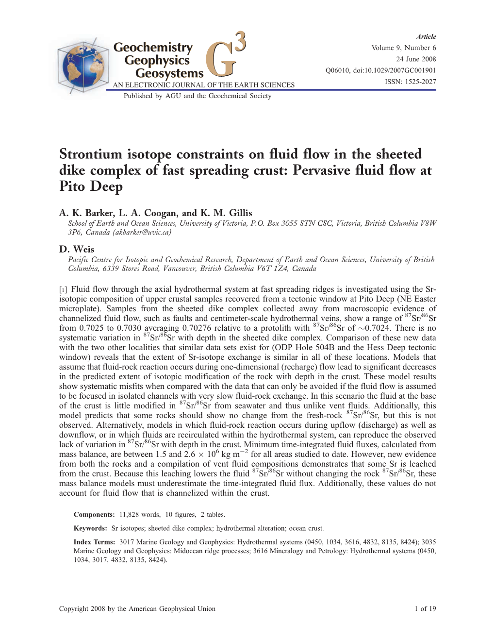 Strontium Isotope Constraints on Fluid Flow in the Sheeted Dike Complex of Fast Spreading Crust: Pervasive Fluid Flow at Pito Deep