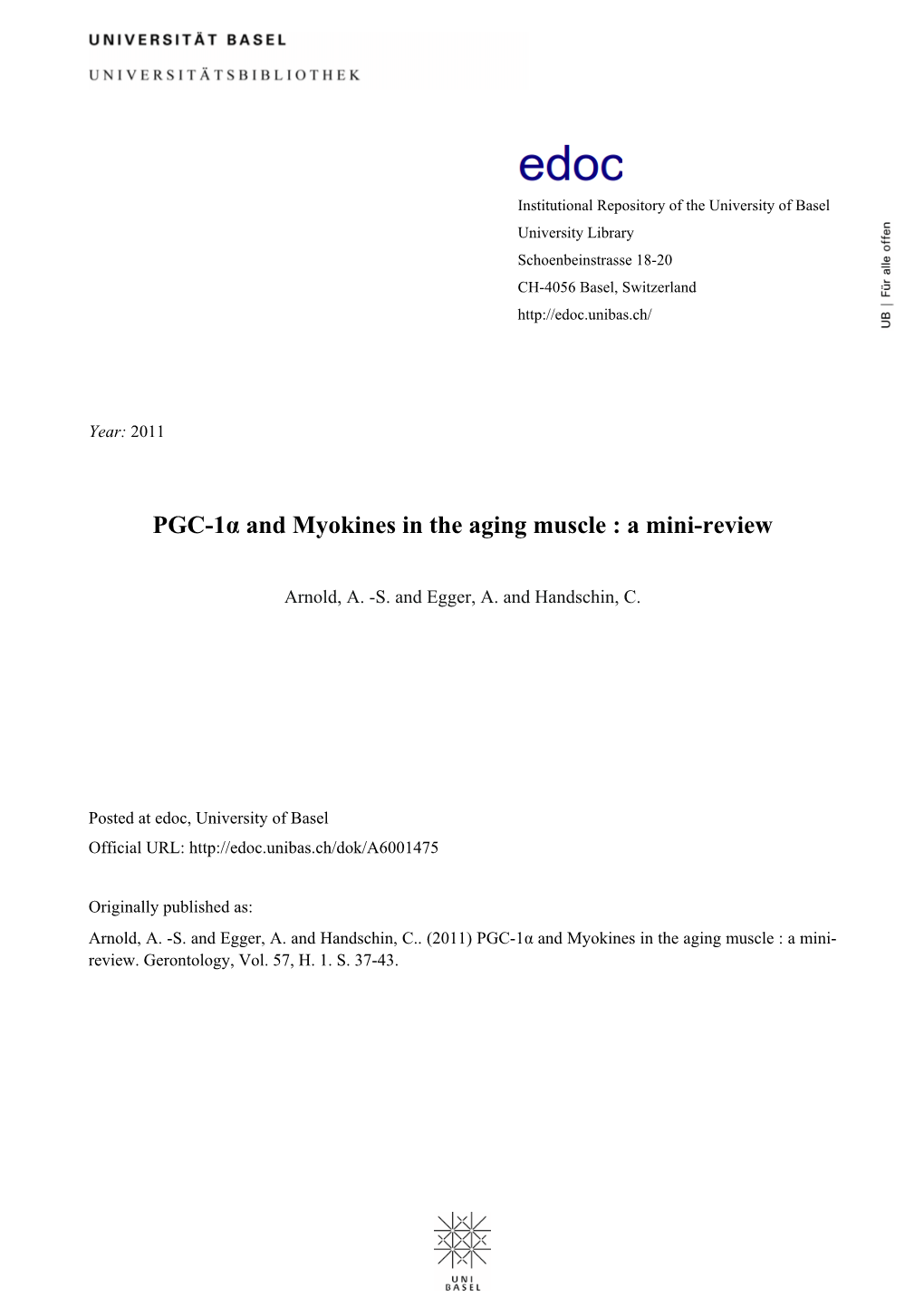 PGC-1Α and Myokines in the Aging Muscle : a Mini-Review