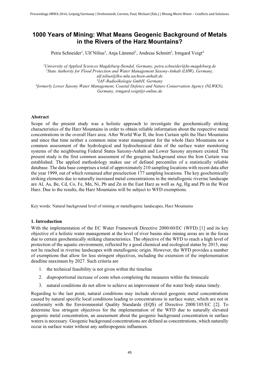 What Means Geogenic Background of Metals in the Rivers of the Harz Mountains?