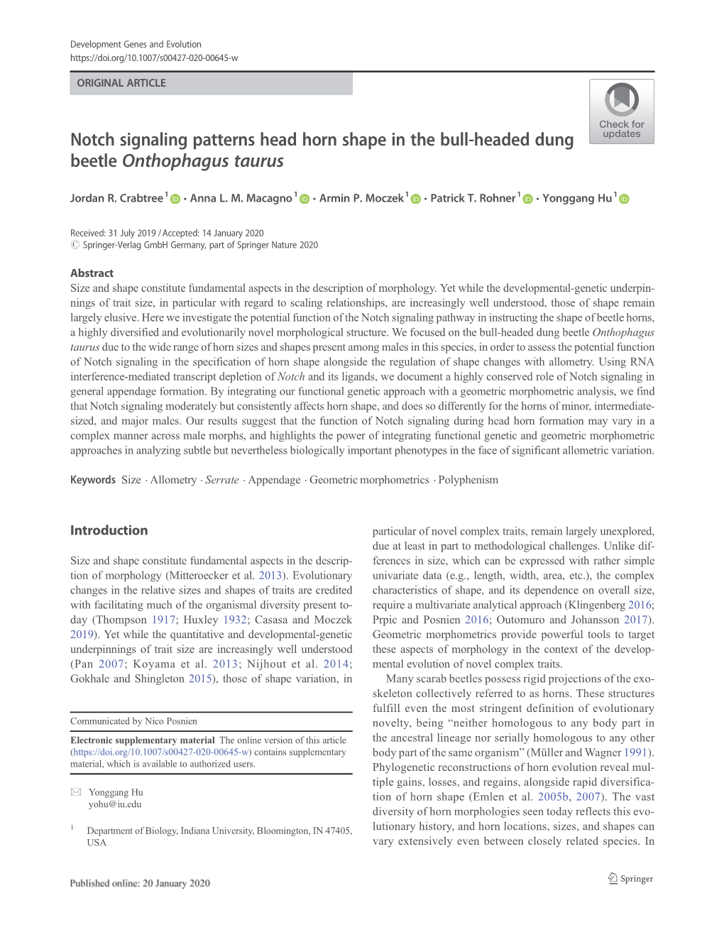 Notch Signaling Patterns Head Horn Shape in the Bull-Headed Dung Beetle Onthophagus Taurus