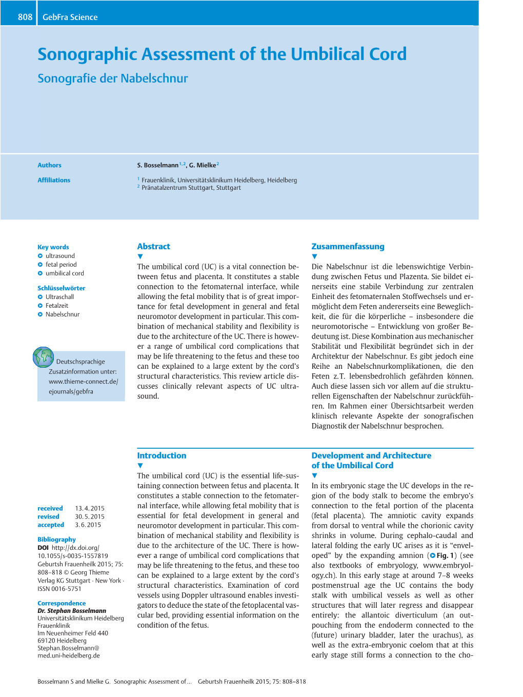 Sonographic Assessment of the Umbilical Cord Sonografie Der Nabelschnur