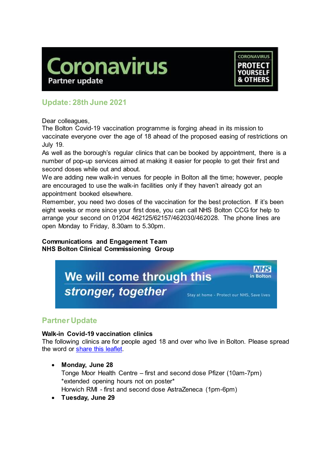 Coronavirus Partner Update