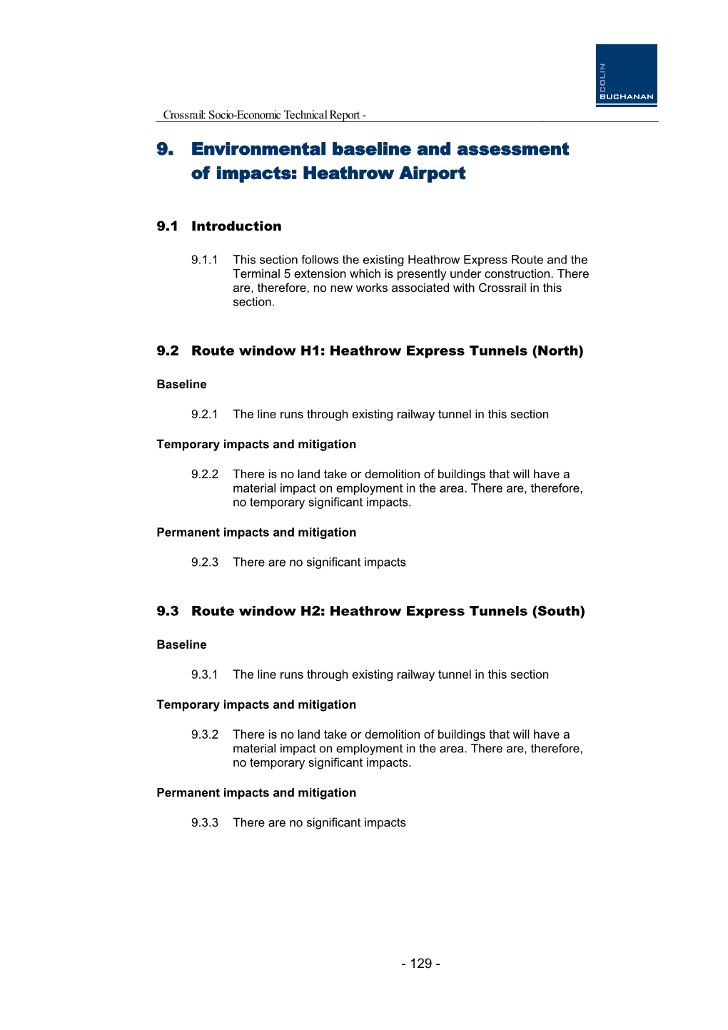 9. Environmental Baseline and Assessment of Impacts: Heathrow Airport