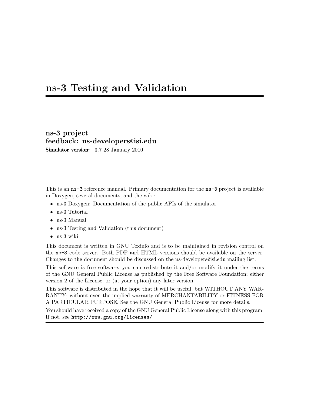 Ns-3 Testing and Validation