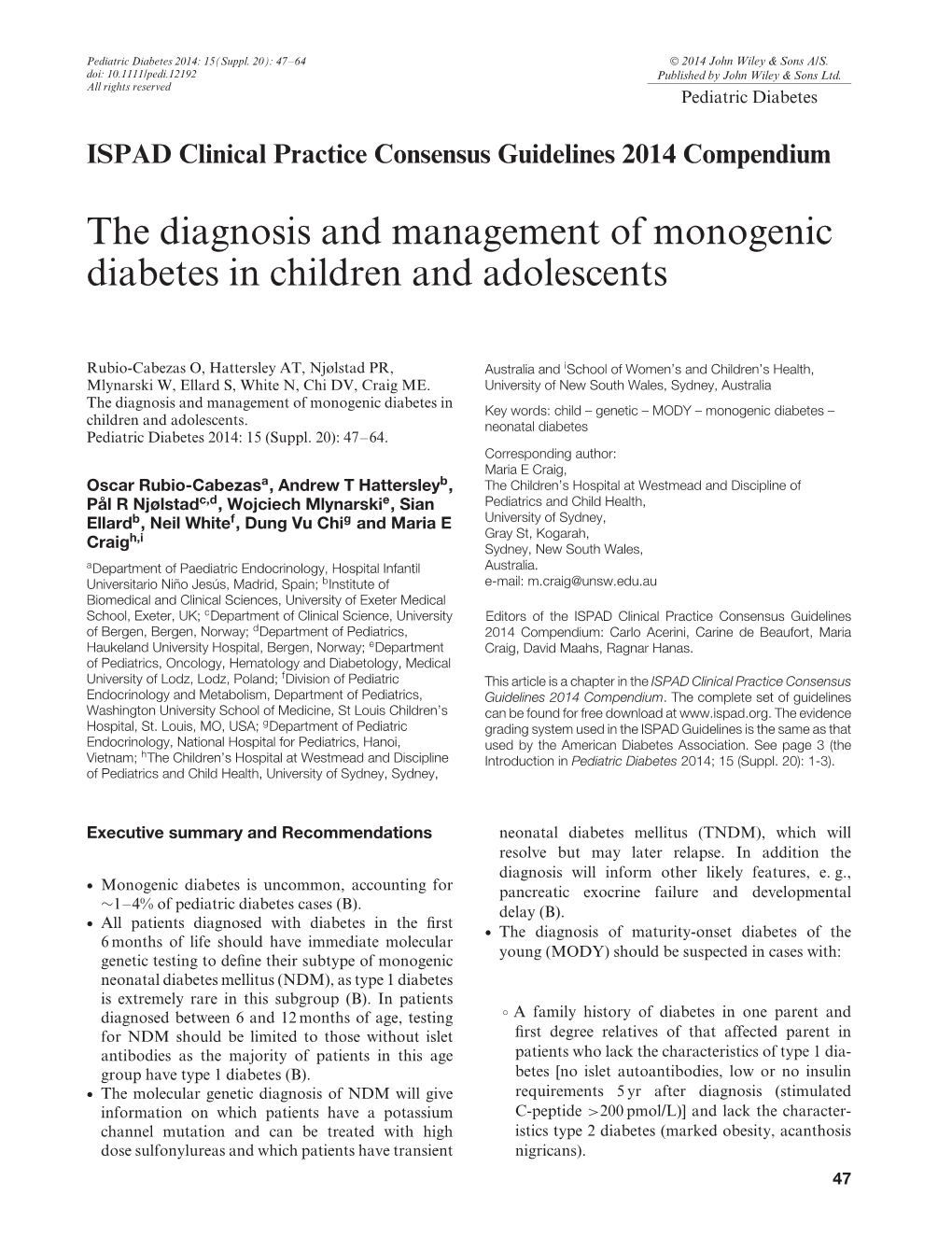 The Diagnosis and Management of Monogenic Diabetes in Children and Adolescents