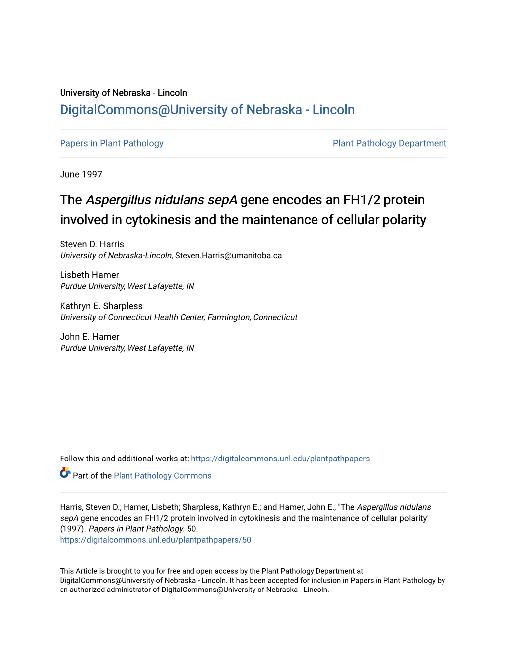 The Aspergillus Nidulans Sepa Gene Encodes an FH1/2 Protein Involved in Cytokinesis and the Maintenance of Cellular Polarity