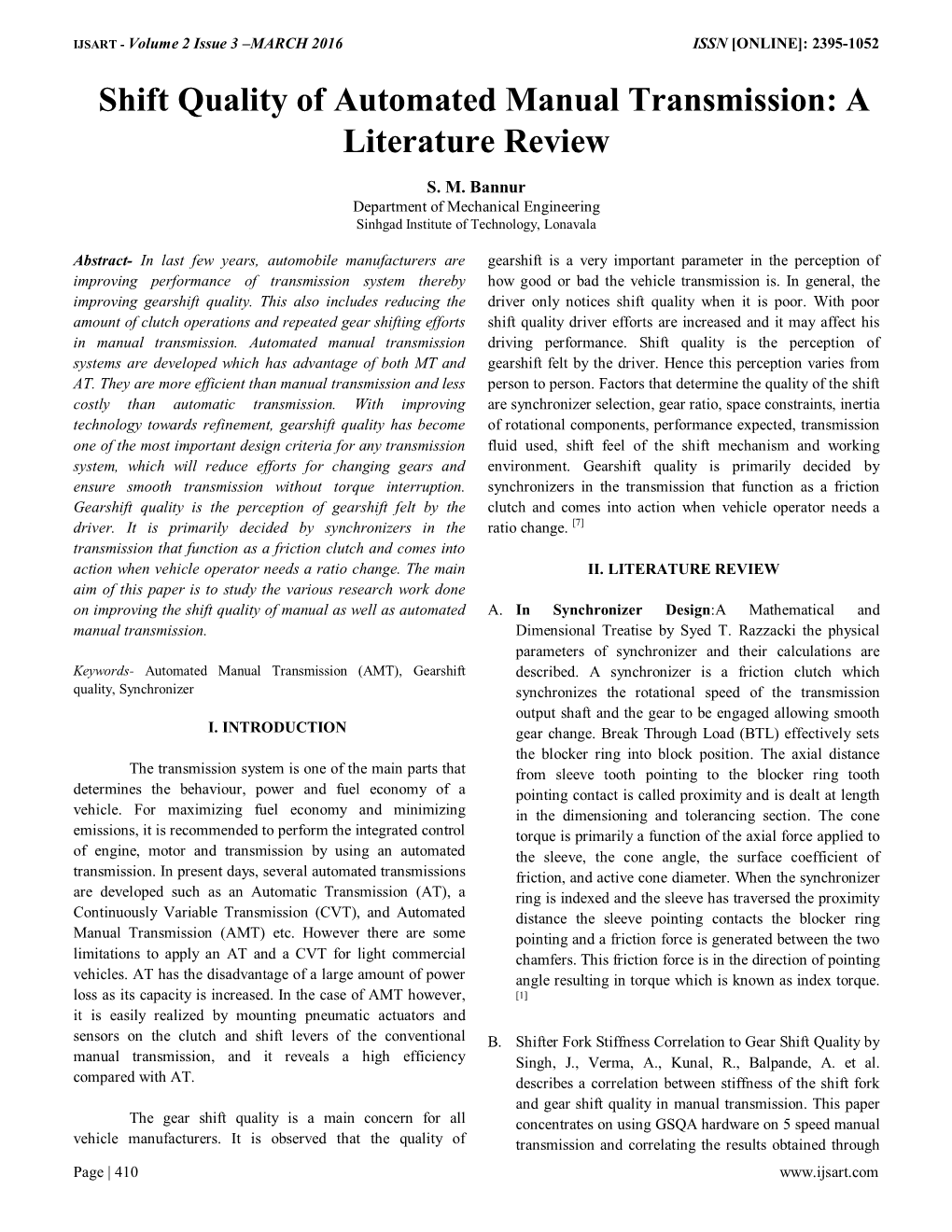 Shift Quality of Automated Manual Transmission: a Literature Review