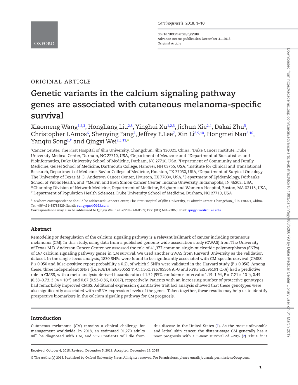 Genetic Variants in the Calcium Signaling Pathway Genes Are