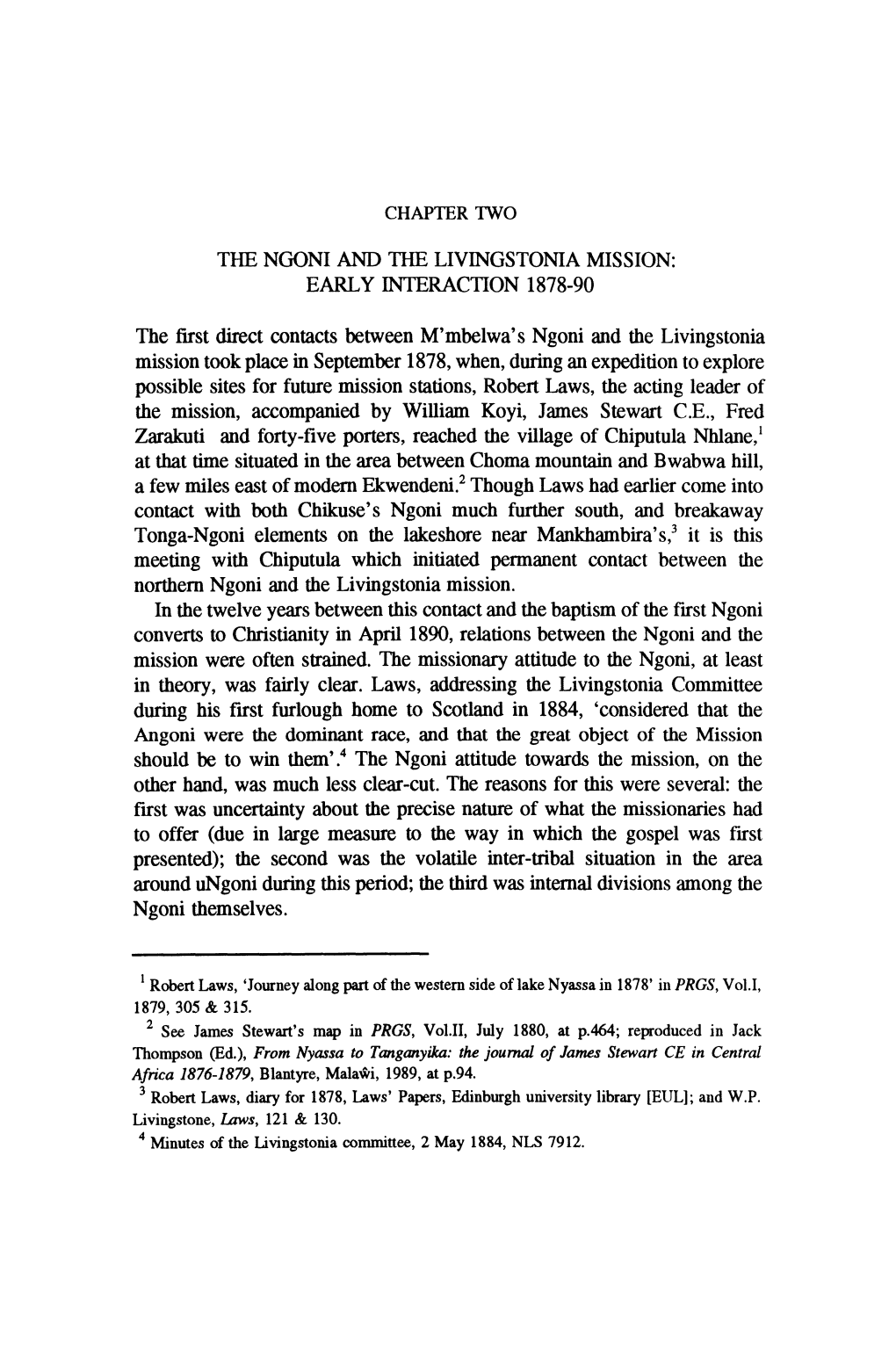 The Ngoni and the Livingstonia Mission: Early Interaction 1878-90