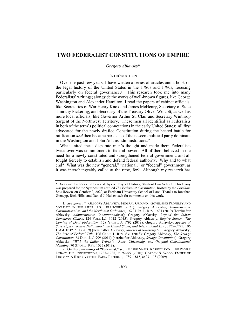 Two Federalist Constitutions of Empire