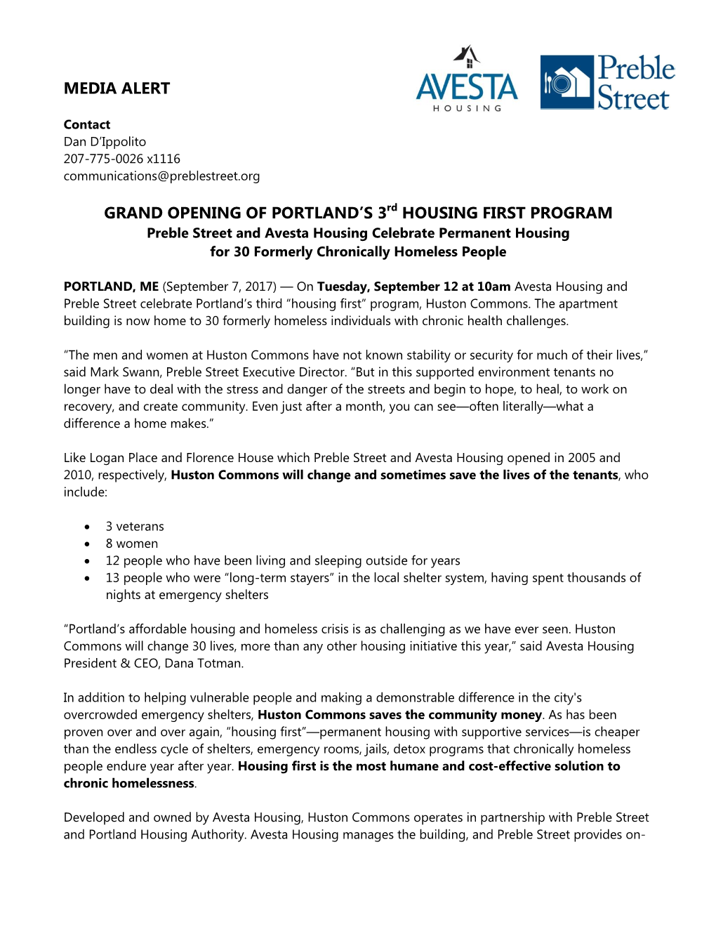 MEDIA ALERT GRAND OPENING of PORTLAND's 3Rd HOUSING FIRST