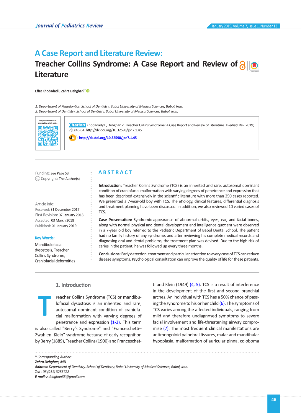 Treacher Collins Syndrome: a Case Report and Review of Literature