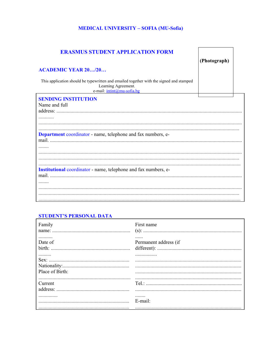 Erasmus Student Application Form