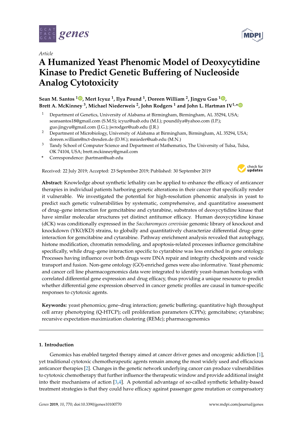 A Humanized Yeast Phenomic Model of Deoxycytidine Kinase to Predict Genetic Buffering of Nucleoside Analog Cytotoxicity