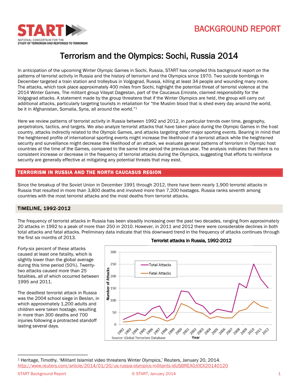 BACKGROUND REPORT Terrorism and the Olympics: Sochi, Russia 2014