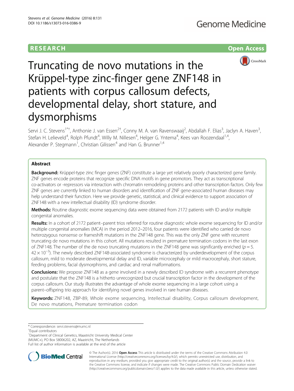 Truncating De Novo Mutations in the Krüppel-Type Zinc-Finger Gene