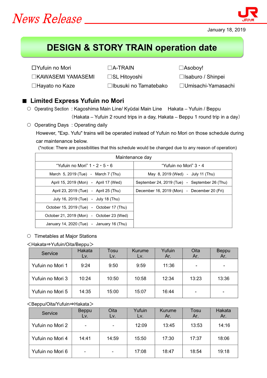 DESIGN & STORY TRAIN Operation Date