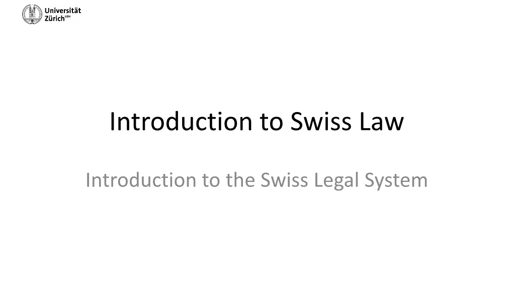 Introduction to Swiss Law