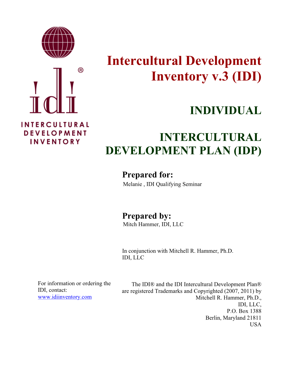 Intercultural Development Inventory V.3 (IDI)