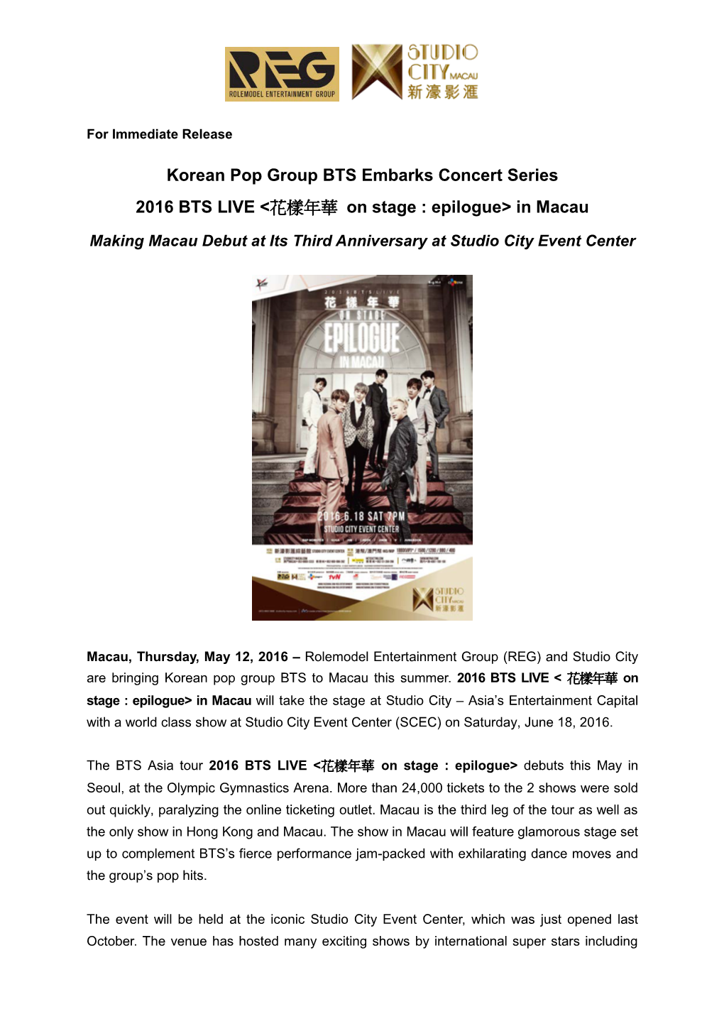 Korean Pop Group BTS Embarks Concert Series 2016 BTS LIVE