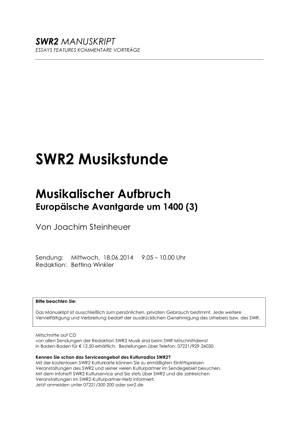 SWR2 Musikstunde