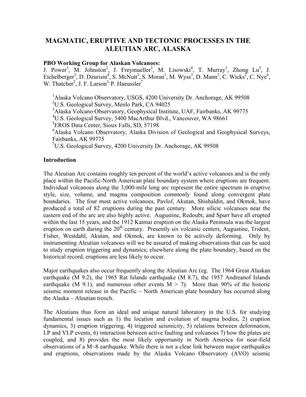 Magmatic, Eruptive and Tectonic Processes in the Aleutian Arc, Alaska