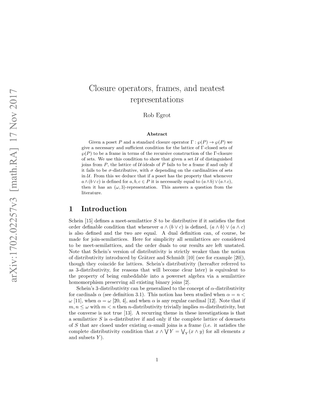 Closure Operators, Frames, and Neatest Representations