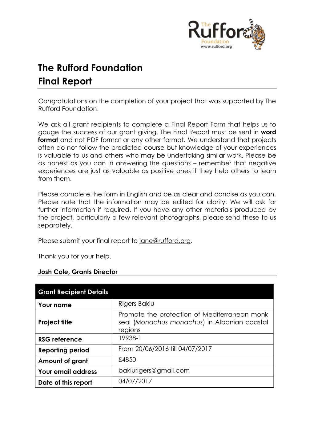 The Rufford Foundation Final Report