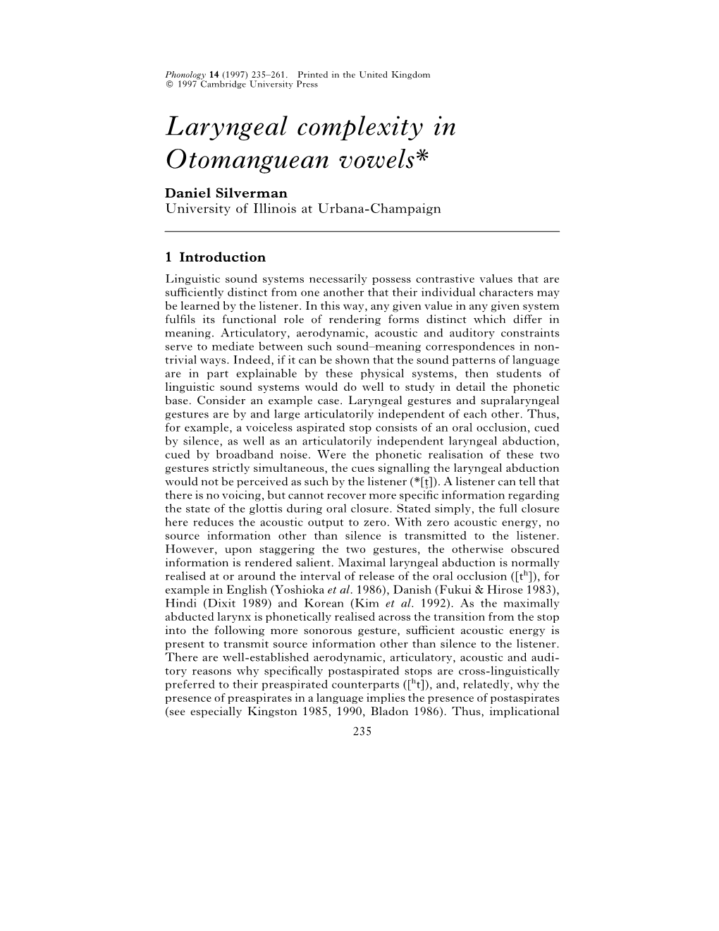 (1997). “Laryngeal Complexity in Otomanguean Vowels,”