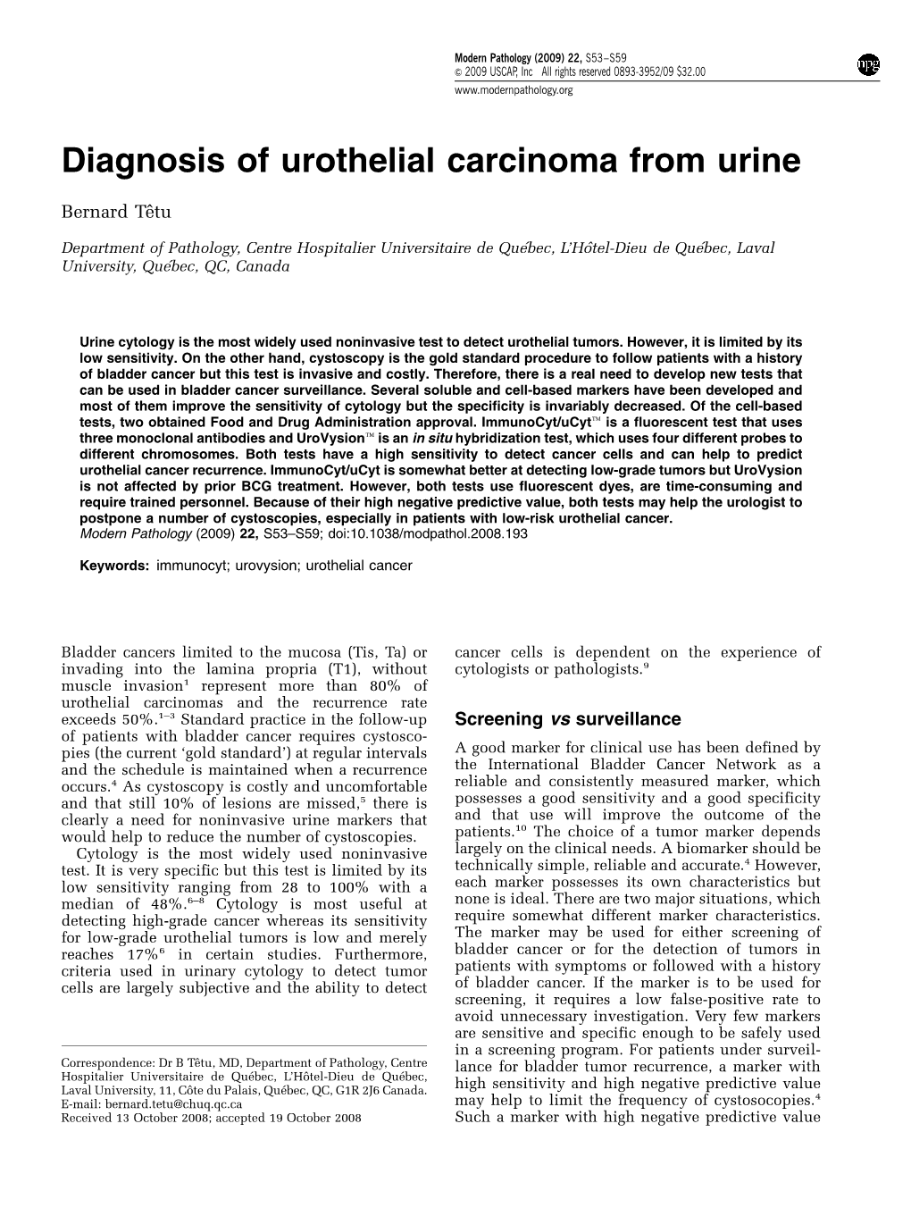 Diagnosis of Urothelial Carcinoma from Urine