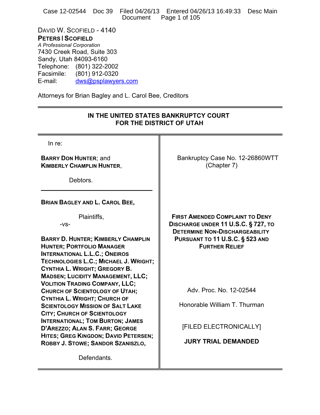 7430 Creek Road, Suite 303 Sandy, Utah 84093-6160 Telephone: (801) 322-2002 Facsimile: (801) 912-0320 E-Mail: Dws@Psplawyers.Com