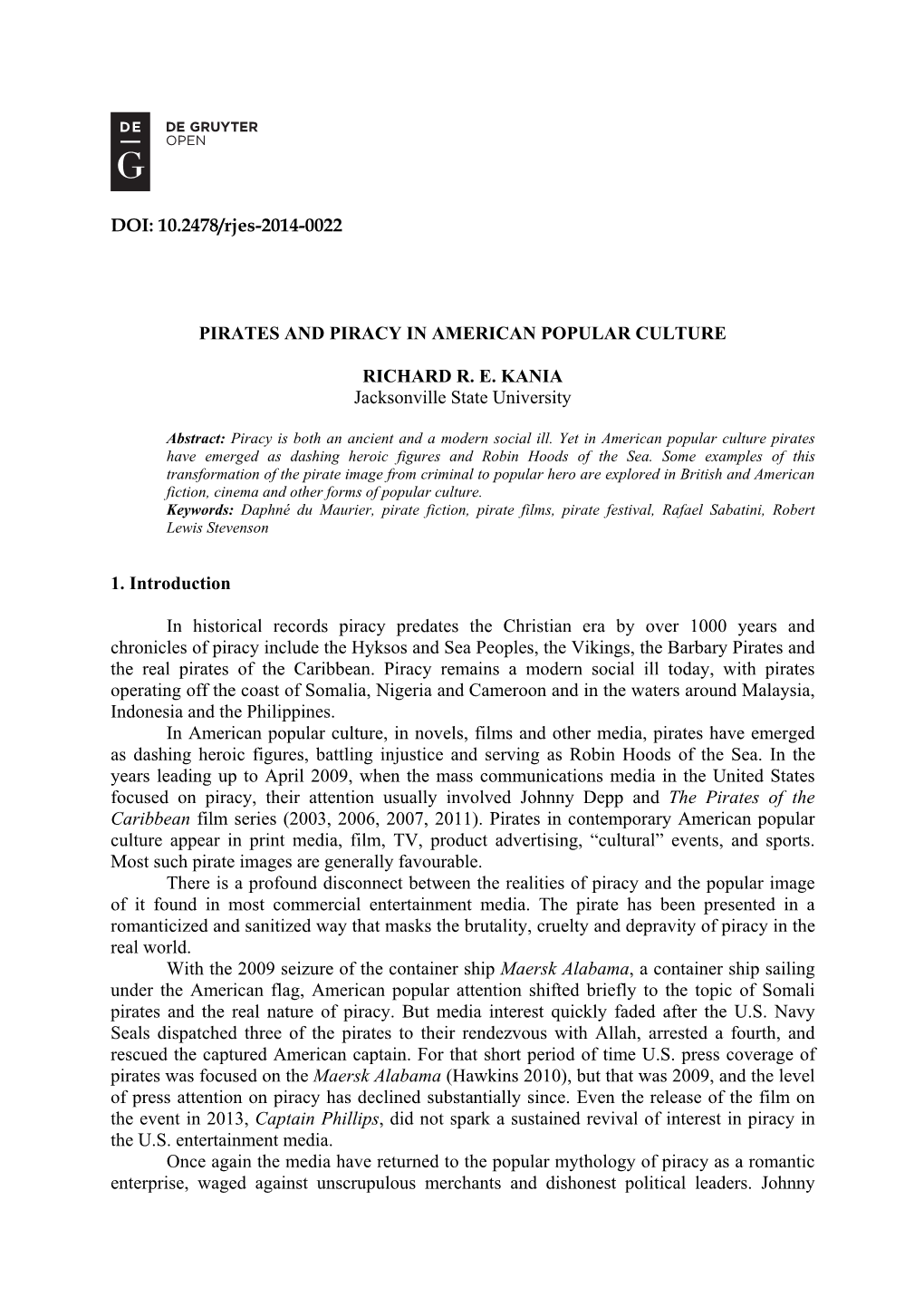 DOI: 10.2478/Rjes-2014-0022 PIRATES and PIRACY IN