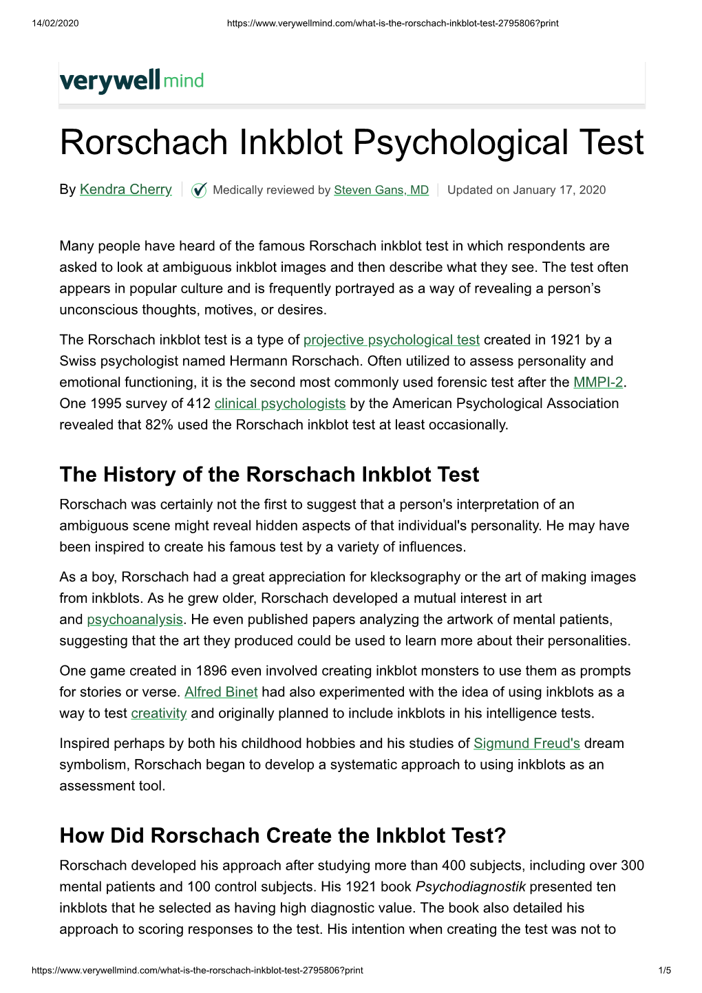 Rorschach Inkblot Psychological Test