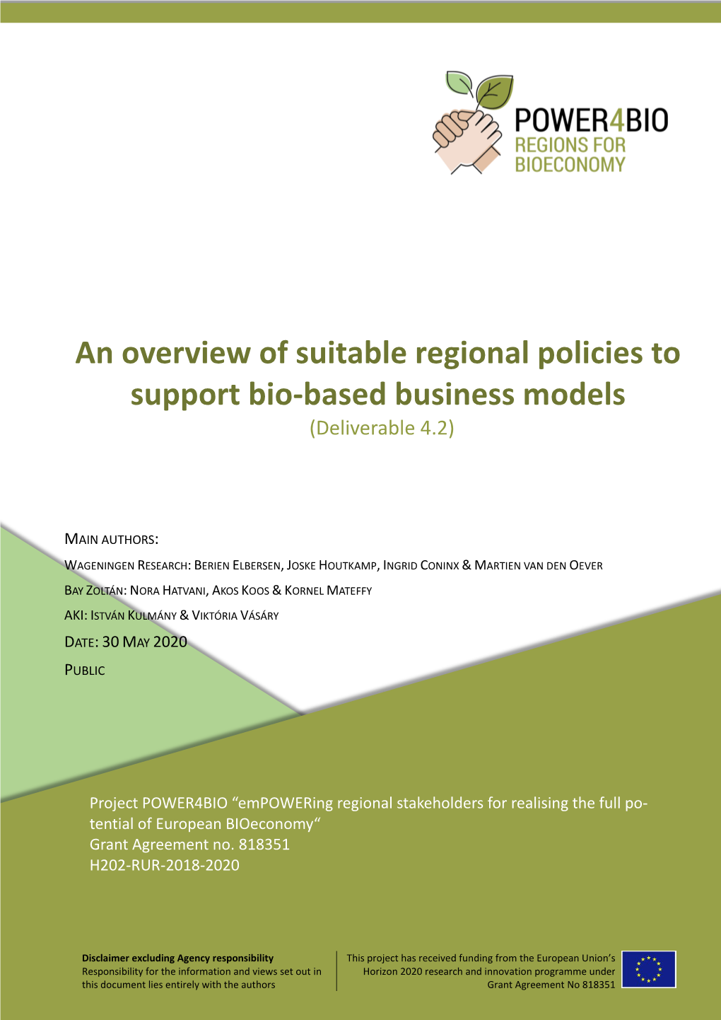 An Overview of Suitable Regional Policies to Support Bio-Based Business Models (Deliverable 4.2)