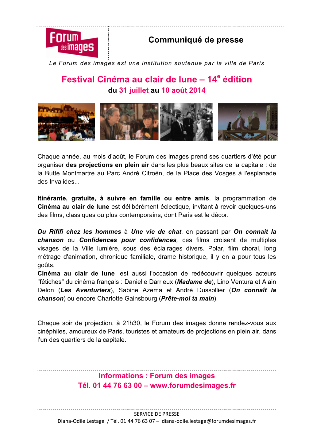 Festival Cinéma Au Clair De Lune – 14 E Édition Du 31 Juillet Au 10 Août 2014