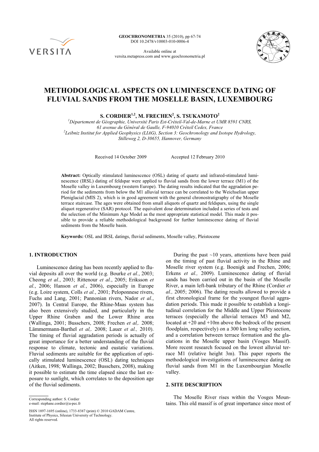 Methodological Aspects on Luminescence Dating of Fluvial Sands from the Moselle Basin, Luxembourg