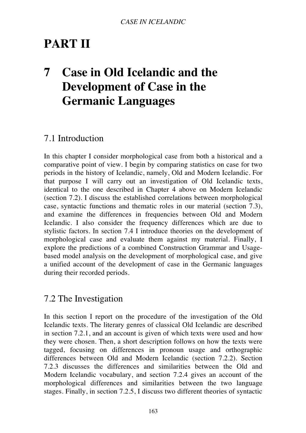 PART II 7 Case in Old Icelandic and the Development of Case in The