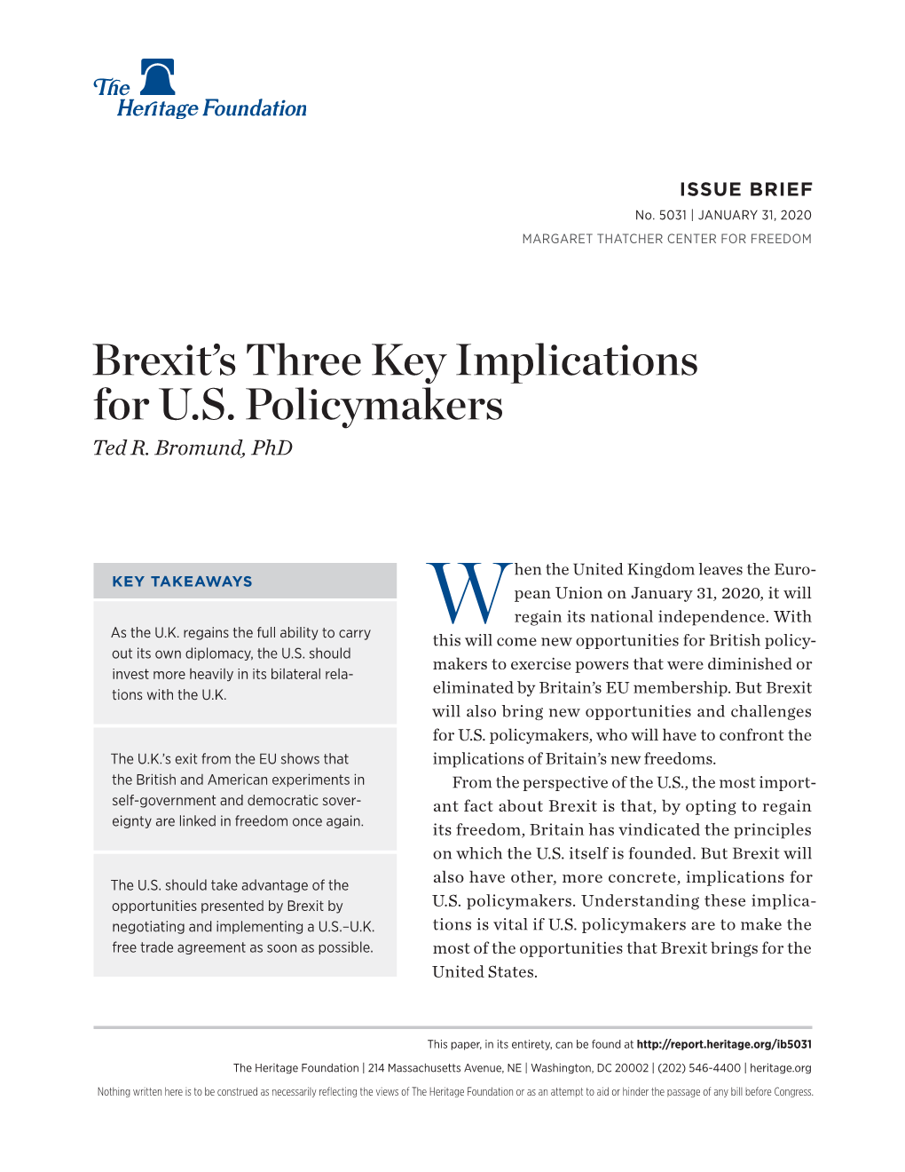 Brexit's Three Key Implications for U.S. Policymakers