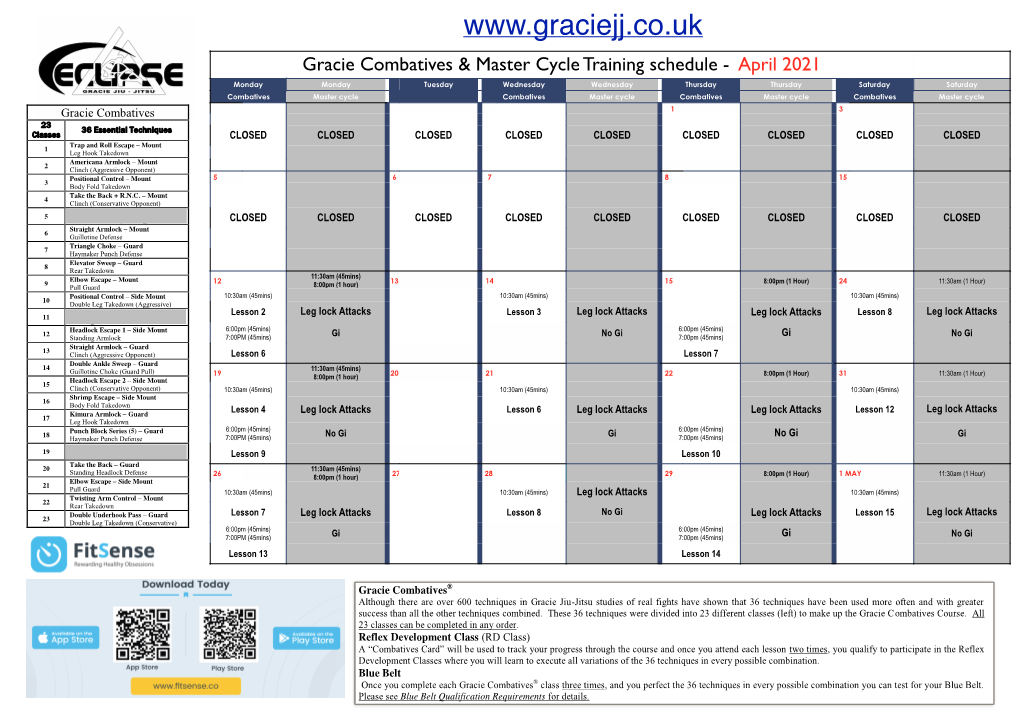 Combatives Calender April 2021