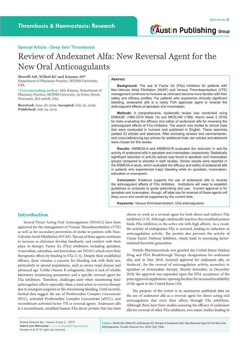 Review of Andexanet Alfa: New Reversal Agent for the New Oral Anticoagulants