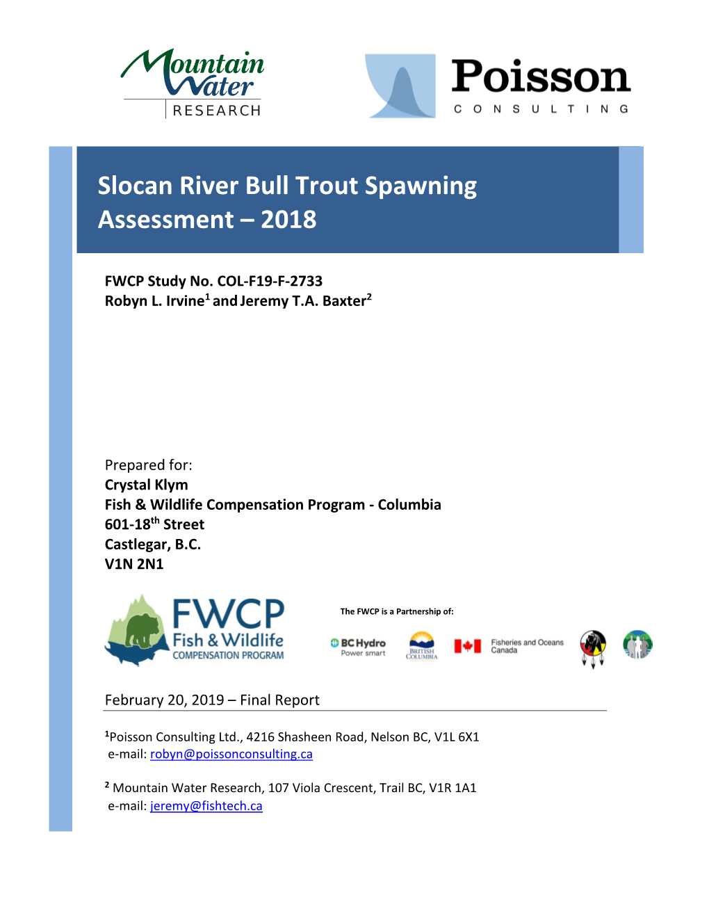 Slocan River Bull Trout Spawning Assessment – 2018