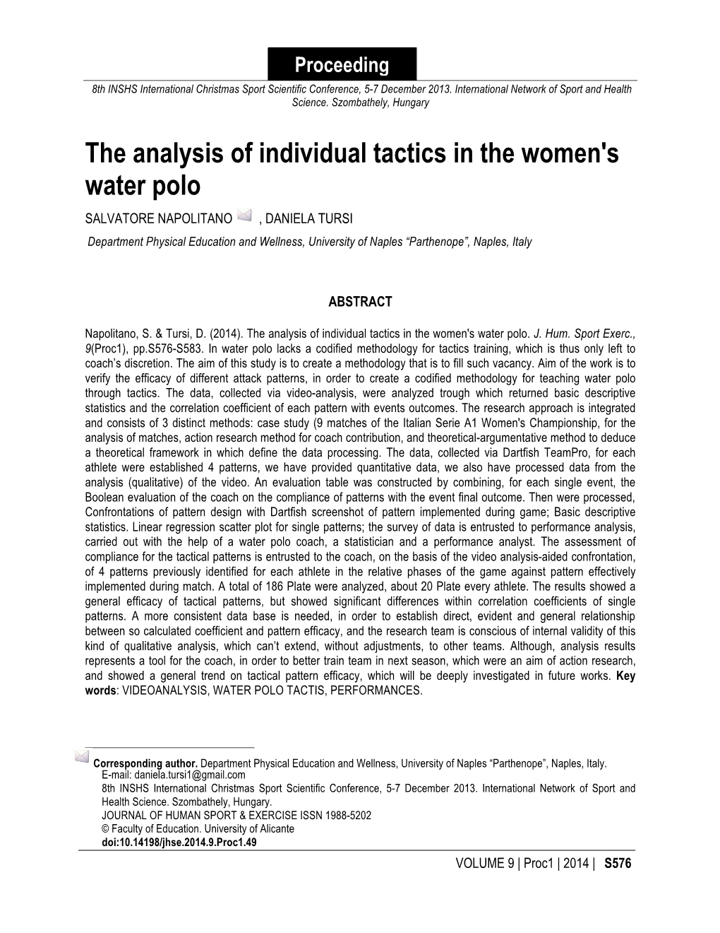 The Analysis of Individual Tactics in the Women's Water Polo