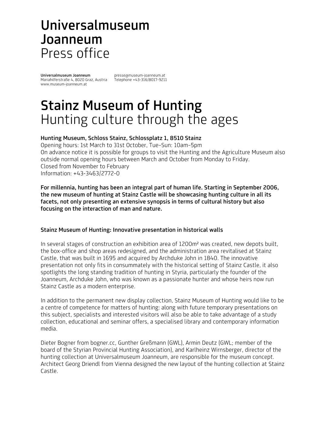 Universalmuseum Joanneum Press Office Stainz Museum of Hunting Hunting Culture Through the Ages