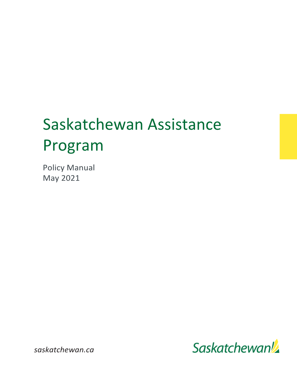 Saskatchewan Assistance Program Policy Manual