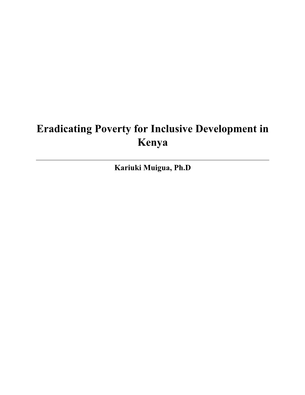 Eradicating Poverty for Inclusive Development in Kenya